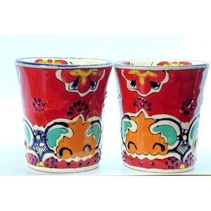 Hand-Painted Red Talavera Coffee Mug Hand crafted In Mexico 2 in the Set